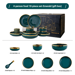 Coffret Cadeau <span class=keywords><strong>de</strong></span> Vaisselle en Céramique Vert Émeraude, Bordure Dorée Luxueuse, Réutilisable pour les Fêtes Familiales, les Réceptions et les Mariages - Product Image 5