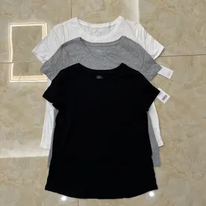 Недорогая женская летняя 100% хлопковая футболка с коротким рукавом женская Однотонная футболка с круглым вырезом