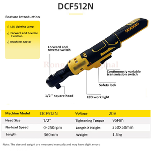 สำหรับ DeWALLT DCF512N 20V ปืนไฟฟ้าไร้สายอุตสาหกรรม ขายส่ง สามารถใช้สำหรับซ่อมรถยนต์ ประแจไฟฟ้าแบบใช้แบตเตอรี่ - Product Image 3