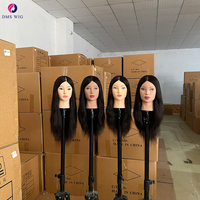 Tête d'entraînement féminine avec cheveux naturels pour la pratique de la coiffure et de la cosmétologie, 51 cm, tête de mannequin pour salon de coiffure DMS