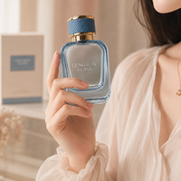 Flacon de parfum vide réutilisable en verre transparent, flacon de parfum carré plat en verre avec couvercle, 50 ml, 30 ml, 100 ml