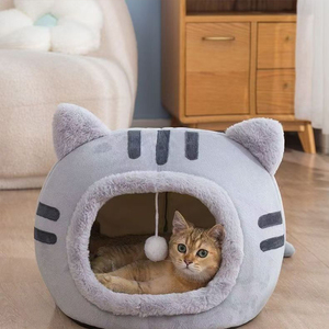 Lit pour animaux de compagnie en peluche chaude automne-hiver, semi-fermé, pour chats et chiots, motif animal, OEM, fabriqué sur mesure par un fabricant de meubles - Product Image 1
