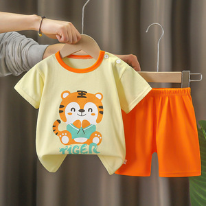 Ensemble de vêtements pour enfants à manches courtes en coton pur, tenue d'été pour filles et garçons, style coréen pour bébés et enfants, shorts de sport - Product Image 1