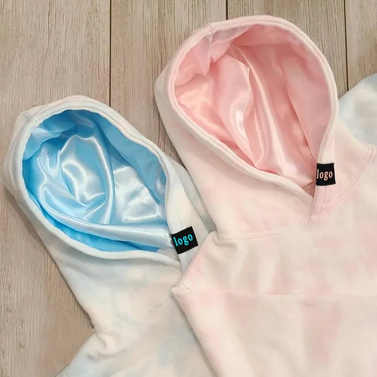 Wholesale hoodies with silk hood 100% Cotton Fleece fitted satin lined hoodie women hoodies silk