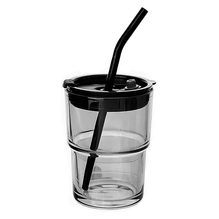 Tùy chỉnh msj 400ml rõ ràng uống cốc Borosilicate tái sử dụng du lịch cà phê thủy tinh Mug Cup với rơm/nắp