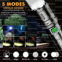 Lampe torche rechargeable USB 18650 à batterie au lithium, haute luminosité, 5 modes, interrupteur inclus