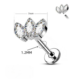 Piercing de Labio de Titanio F136 con Zirconia en Forma de Trébol, Aleación de Titanio G23 con Rosca Interna - Product Image 3