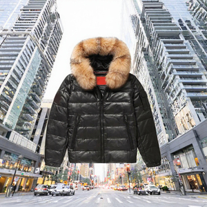 Veste d'hiver matelassée pour homme avec col en fourrure, alternative au duvet, fermeture éclair, vêtement d'extérieur - Product Image 2