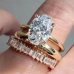 Parure de bijoux de mariée A195, diamant taille ovale, or massif 18 carats, sertissage griffe, ensemble bague de fiançailles pour femme - Product Image 1