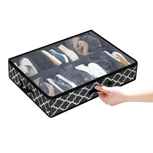 Boîte de rangement pliable pour chaussures K107, forme rectangulaire, visible, en tissu tressé, anti-poussière et anti-humidité, avec couvercle de semelle - Product Image 2