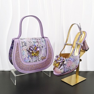 Elegant Ladies' Purple Shoe &amp; Handbag Set with <strong>Sparkling</strong> Rhinestones Artistic Print <strong>Heels</strong> with Purse Perfect Shoes Bag Set - Product Image 1