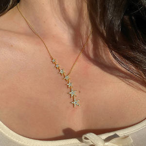Collar con Colgante de Estrella Big Dipper, Microincrustaciones de Circonio, Cadena de Cobre con Eslabones en Forma de Flor, Collar con Dije de Perla de Imitación - Product Image 2