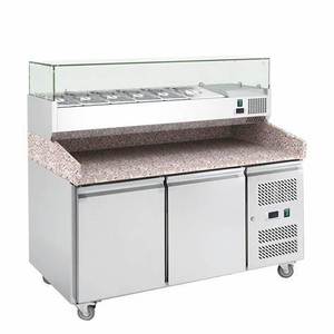 Station de préparation de salades et pizzas en acier inoxydable commercial, vitrine <span class=keywords><strong>réfrigérée</strong></span> pour salades et pizzas pour magasin - Product Image 1
