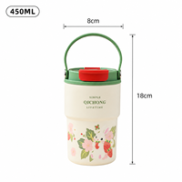 Gobelet isotherme portable en acier inoxydable 316 de 15 oz avec motifs de dessins animés, intérieur en céramique, poignée et filtre à paille pour le voyage