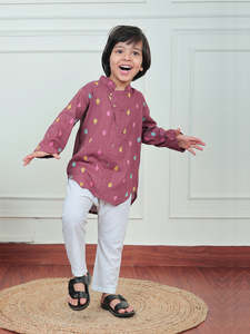 Ensemble Kurta en coton imprimé pour garçons avec pyjama blanc – Tenue ethnique traditionnelle pour fêtes et mariages – Ensemble Kurta pour enfants - Product Image 5