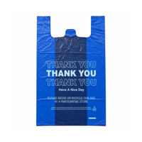 Sacs T-shirt bleus en PEHD avec poignée gilet, recyclables, imperméables, avec trou de suspension, impression « Merci », réutilisables pour le commerce de détail, les boutiques et les marchandises