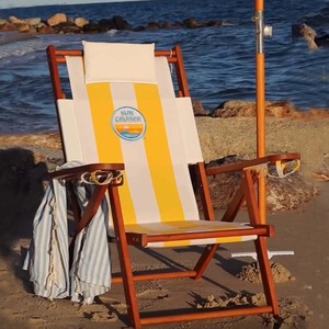 Chaise longue de plage pliante en bois OEM, moderne, durable, confortable, portable, avec dossier réglable et accoudoirs, pour usage commercial - Product Image 2