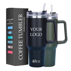 Custom Logo Hot Sale 40 oz Powder Coated Double Wall Travel Mugs Stainless Steel Vacuum Insulated 40oz Mug Tumbler with Handle - Product Image 1