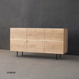 מזנון מעץ מלא בסגנון וואבי סאבי, ארון טלוויזיה גבוה, נירוסטה, 2 מגירות, 2 מדפים מתכווננים, ריהוט מודרני לסלון - Product Image 6