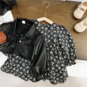 Conjunto de Vestido de Cuero con Estampado Floral para Niñas, Conjunto de Dos Piezas a la Moda para Niñas Pequeñas de 100-140 cm - Product Image 3