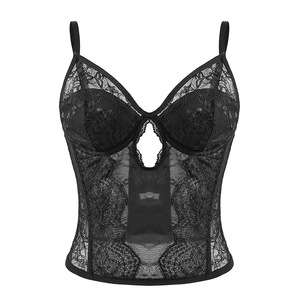 Corsetto in rete nera <span class=keywords><strong>elegante</strong></span> moda donna con osso in pizzo floreale e Bustier ricamato Sexy Boudoir intimo - Product Image 1