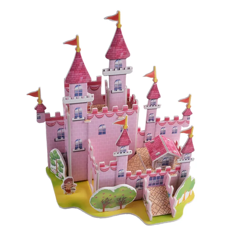 Pink Castle Model 3D Puzzle Game House Model DIY Puzzle Children's Educational Toy Game