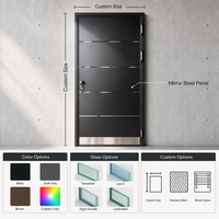 Porte d'entrée moderne en acier inoxydable, miroir, sécurisée, ignifuge, insonorisée, antivol, avec design à lignes métalliques, pour villa et maison
