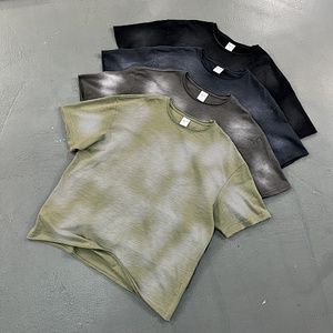 Camiseta de Cuello Redondo para Hombre, Estilo Vintage, Lisa, Lavada, Corte Regular, Manga Corta, 100% Algodón, Tejido de Punto - Product Image 1