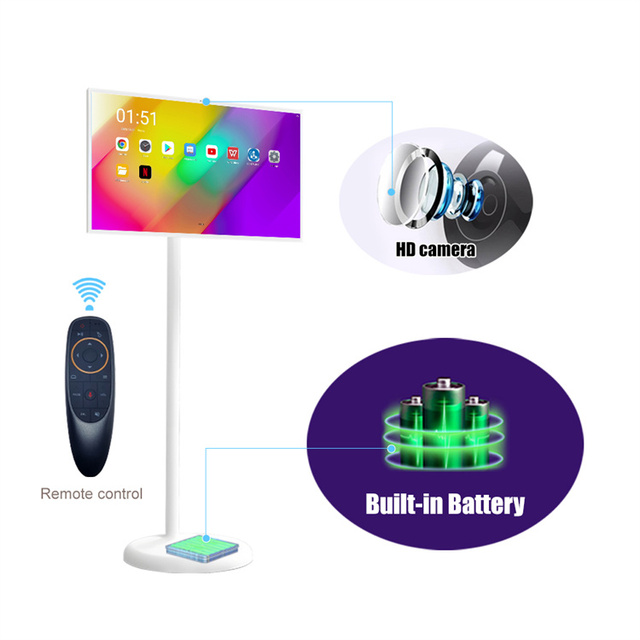 32 Inch Android Portable TV In-cell Touch Screen Gym Gaming Live Room Smart Tv With Removable Scroll Wheels