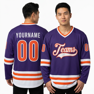 Maillot de hockey sur glace personnalisé, col en V, impression sublimée, motif 3D, maille respirante, manches longues pour homme, 100% polyester, séchage rapide, 280g - Product Image 1