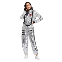 Costume d'astronaute d'halloween pour femme, combinaison de Cosplay en argent pour adulte
