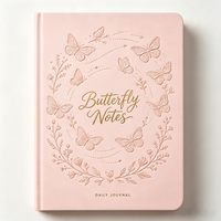 Cuaderno de Lujo con Diseño Floral de Mariposas, Personalizado con Grabado, en Cuero Rosa, Diario para Mujer