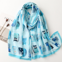 Écharpe châle imprimée chat mignon en satin, longue écharpe de tête pour le printemps et l'automne, protection solaire, foulards de tourisme, hijabs