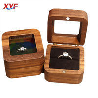 Boîte à bagues en bois pour couple, avec fenêtre, à fente unique, en velours, pour demande en mariage, rangement et emballage de bijoux