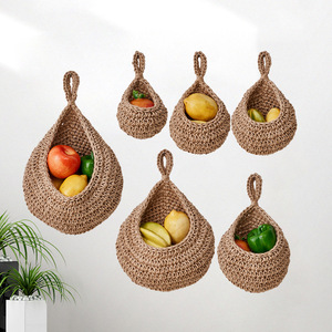 Wholesale Hand-Woven Organizer Set Natural Material Handmade Wall Hanging <strong>Storage</strong> <strong>Baskets</strong> for Kitchen Home Decor - Product Image 5