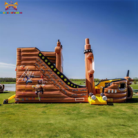 Toboggan gonflable commercial en forme de bateau pirate avec château gonflable et trampoline en PVC, facile à installer pour aire de jeux pour enfants