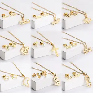 Wholesale Bulk Women Jewelry Set 18K Gold Plated Necklace Stainless Steel Necklace Earrings Animal Jewelry Set For Women Gift