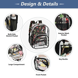 PVC Transparent <b>Large</b> Capacity <b>Backpack</b> Fashion Customs Cherry Design Durable Lightweight Travel Outdoor Clear <b>Backpack</b> - Product Image 5