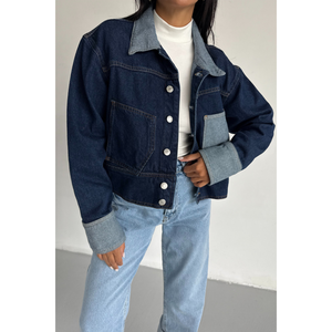 Chaqueta vaquera para mujer, color índigo, con botones al frente, bolsillos y cuello, talla S - Product Image 3