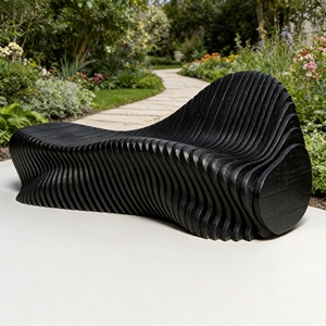 Chaise longue de jardin en bois rainuré Y504, mobilier d'art rayé moderne, siège de loisirs pour salle d'attente VIP d'aéroport - Product Image 5