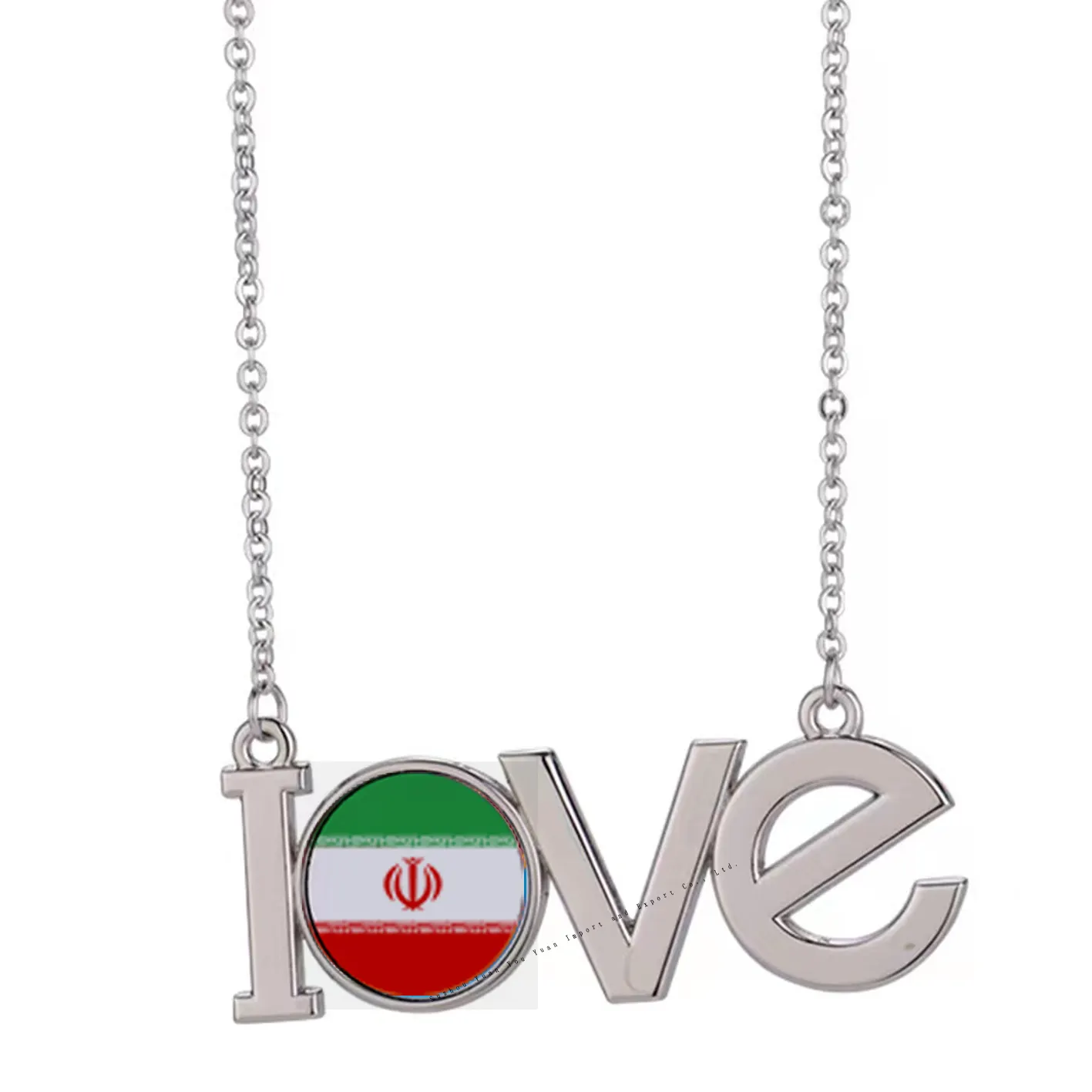Alta Qualidade Zinc Alloy LOVE Estilo IRAN Jóias Bandeira Longo Link 58.5x20mm Colar Pingente