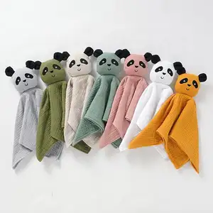 wholesale kids company sleeping soft towel hanky cotton panda muslin baby comforter