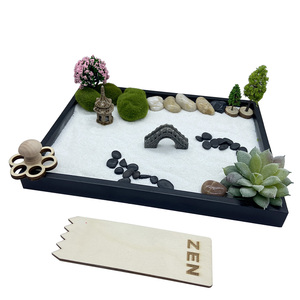 Décoration <span class=keywords><strong>miniature</strong></span> pour bureau à domicile, jardin zen japonais, pierre, râteau à lotus, cerisier, mini jardin zen personnalisé - Product Image 2