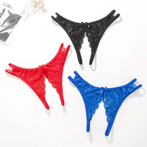 Nouvelle Lingerie Sexy pour femmes, sous-vêtements à entrejambe ouvert, culotte en dentelle sans entrejambe avec nœud