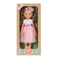 Poupée écologique de 14 pouces pour fille avec robe en tulle rose, bandeau à nœud, non électrique, articulations mobiles, en vinyle, pour tout-petits