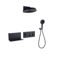 Système de douche thermostatique noir de haute qualité à poignée unique avec cartouche céramique, ensemble de douche mural numérique en laiton à effet pluie encastré