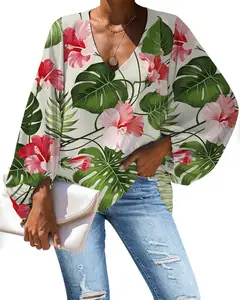 Damen Tops Bluse Chiffon Hawaii Tropische Blume Sonnenblumen blätter Faultier Print Damen Chiffon Tops