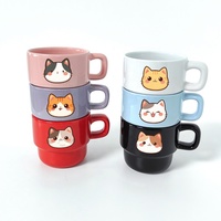 Tasse en céramique empilable multicolores pastel à large ouverture avec poignée pour expresso, cappuccino, matcha, thé de l'après-midi