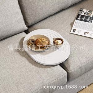 Bandeja de madera para sofá, plegable, para sala de estar, para aperitivos, té, postres, ovalada, para la hora del té. - Product Image 1