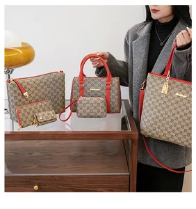 Conjunto de bolsas e carteiras para mulheres, bolsas de mão de couro PU com 6 peças por atacado na China, conjunto para mulheres